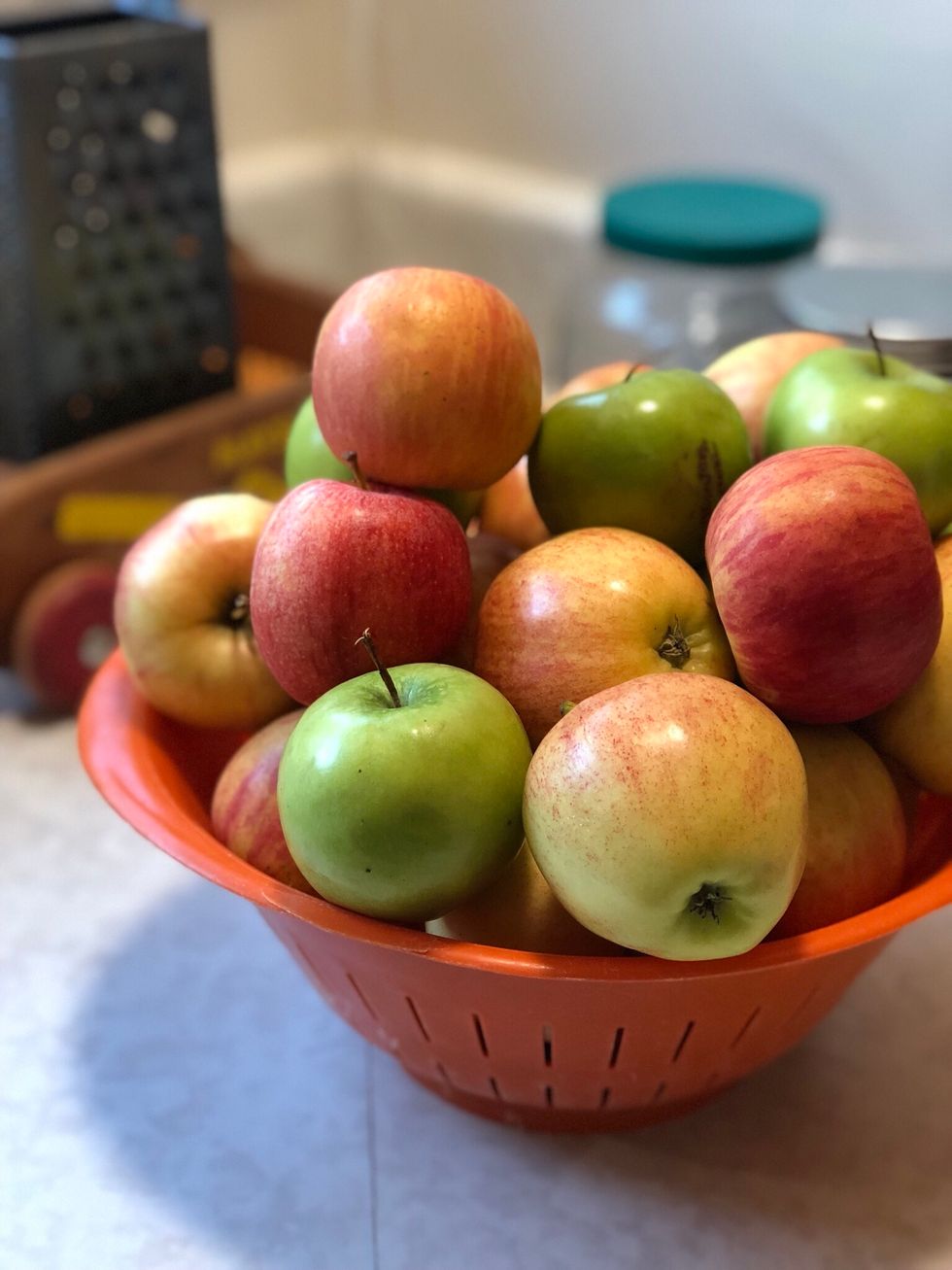 Wash & core apples. You can peel off skin or leave on. Your choice.