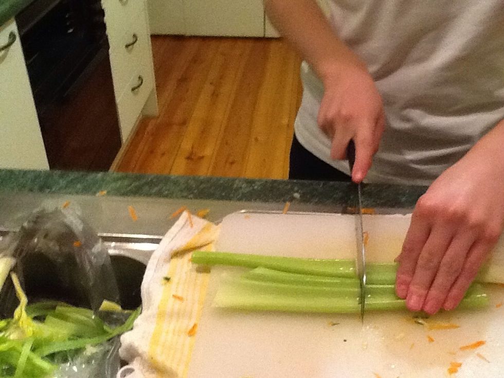 Wash cut and prepare the celery for cooking. ( the celery can be cut to a size of your liking)