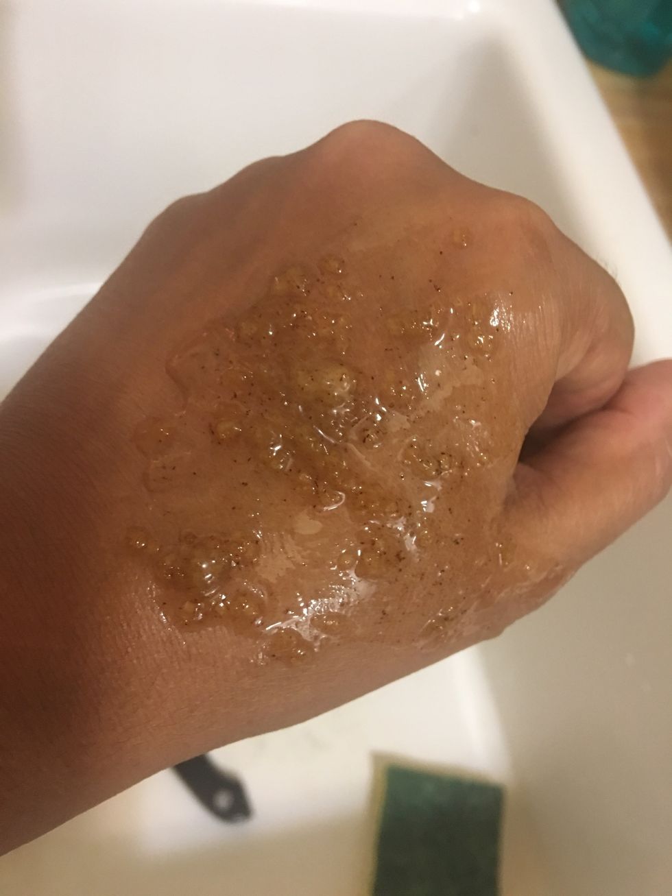 Wash face with gentle soap. Use about a teaspoon, gently scrub face to exfoliate. Rinse. Wash again with mild soap. Moisturize with dime size olive oil or coconut oil. Enjoy!!!