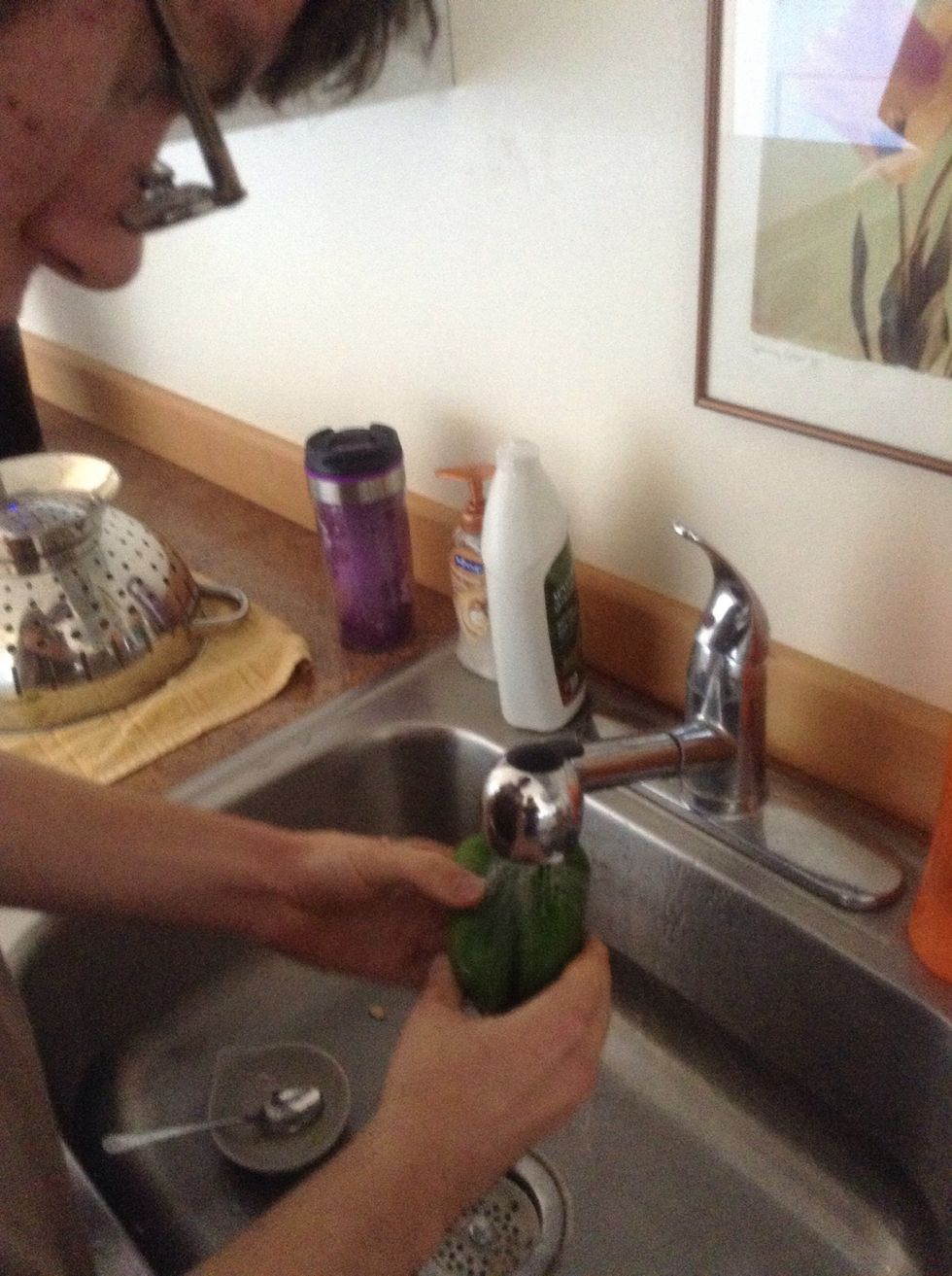 Wash green bell peppers