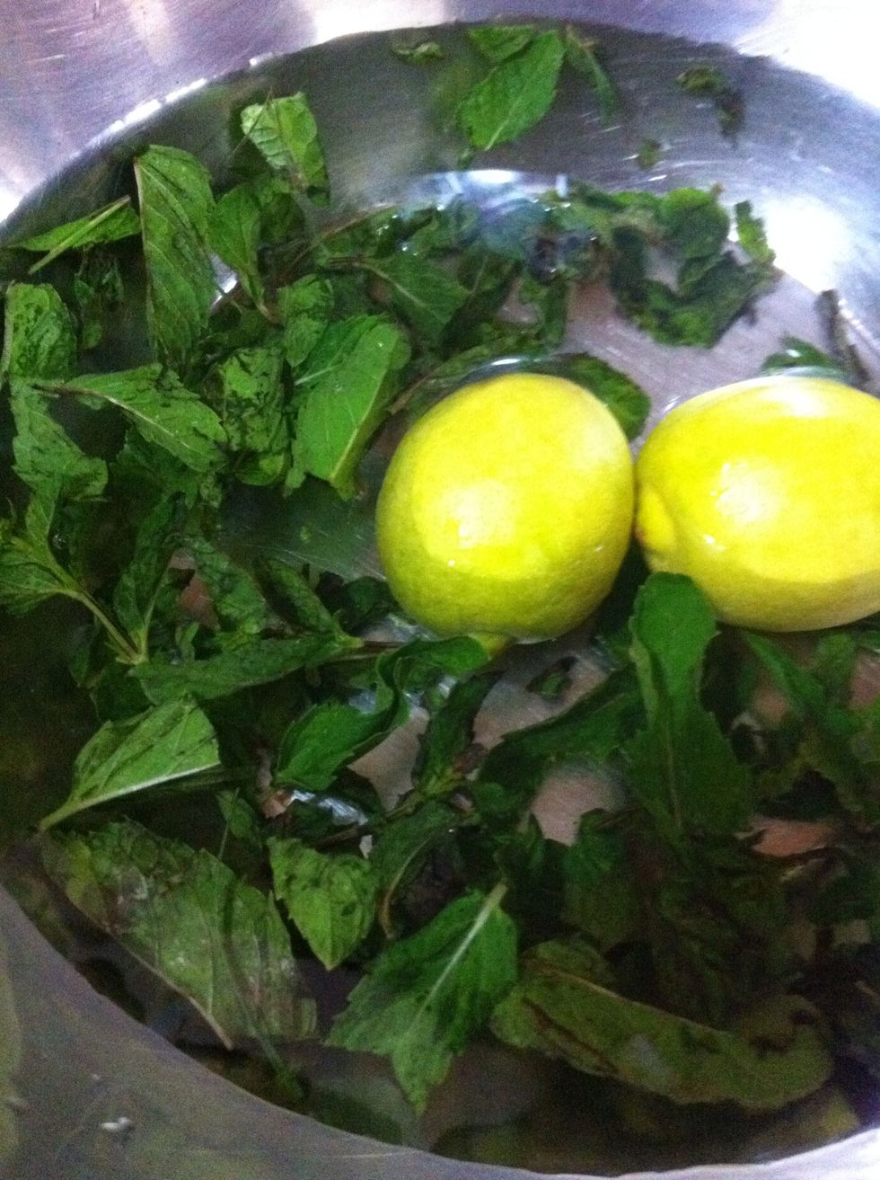 Wash n rinse mint. Take 2 lemons to juice