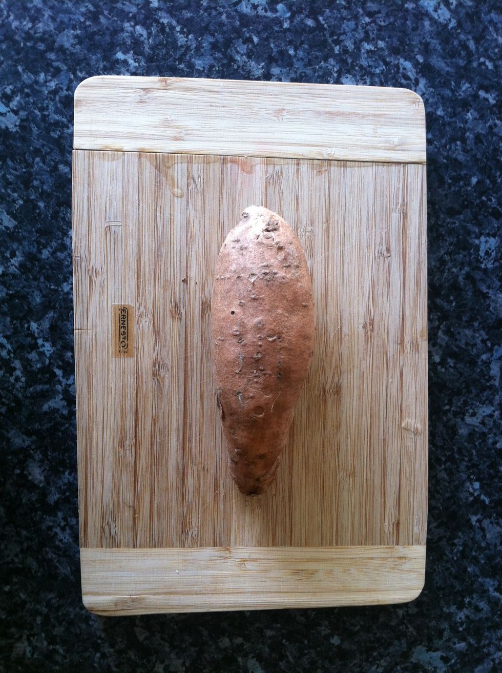 Wash one sweet potato (size dependent on how many people/whether it's a snack or meal).