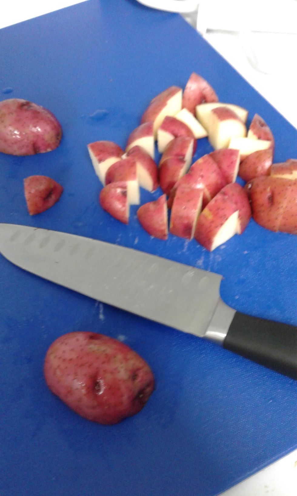 wash potatoes and cut into bite size pieces