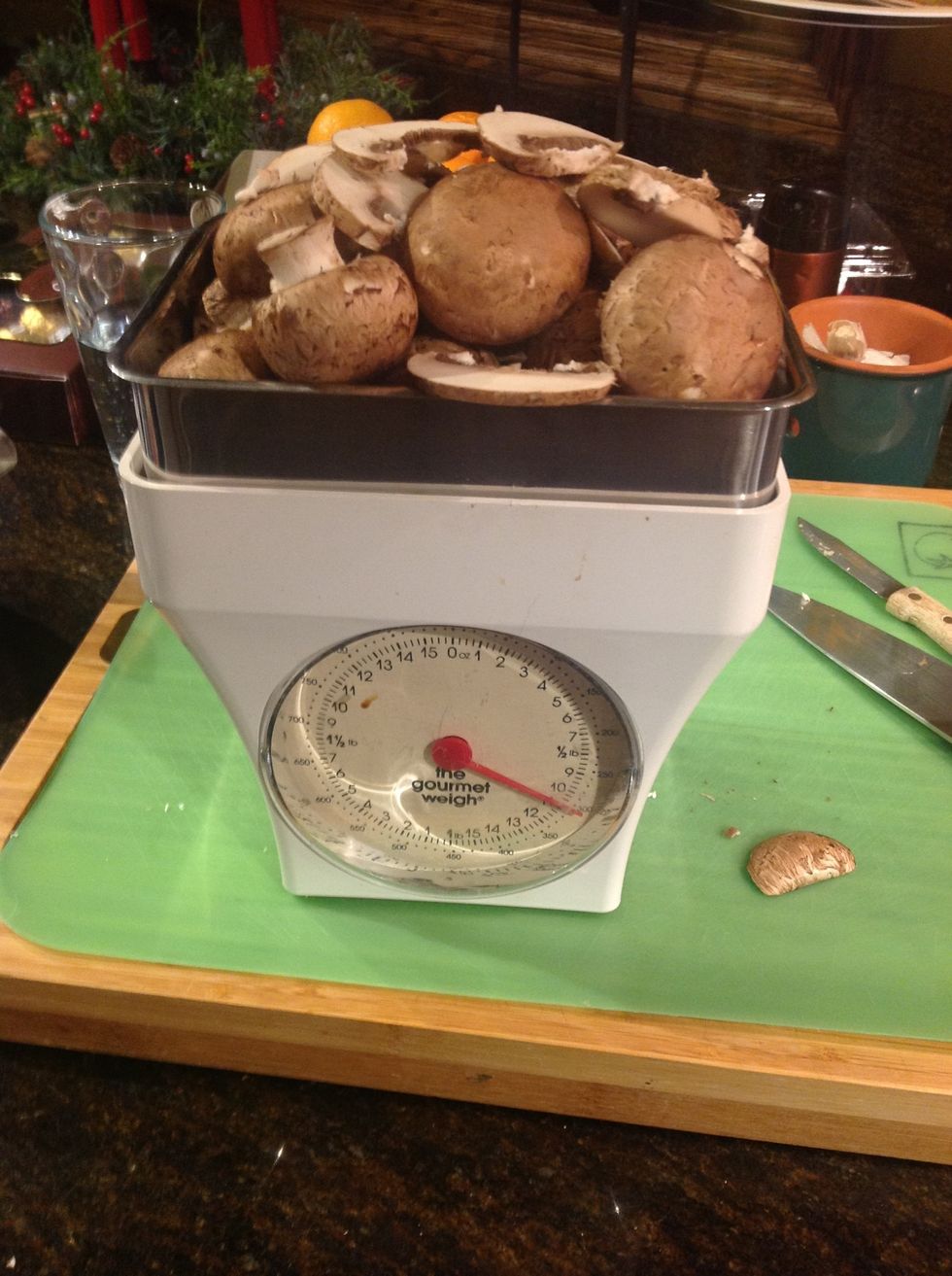 Wash & slice mushrooms, add to pot.