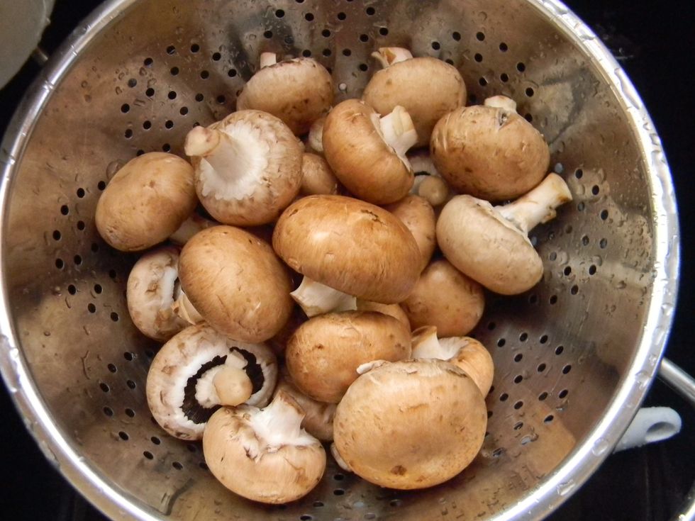 Wash the mushrooms thoroughly and let them air dry for a bit.
