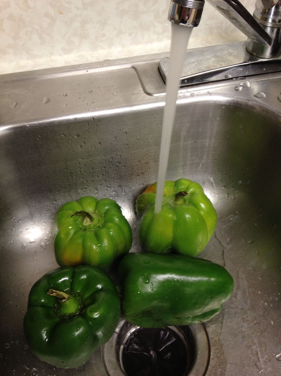 Wash the peppers. Any color will work just make sure the shape will make a good cup.