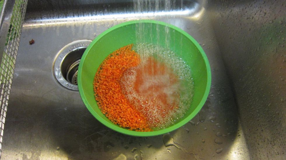 Wash the red lentils until the the cloudy residue is no longer there. Red lentils are very high in protein, inexpensive and very tasty. It is the tastiest lentil you can buy.