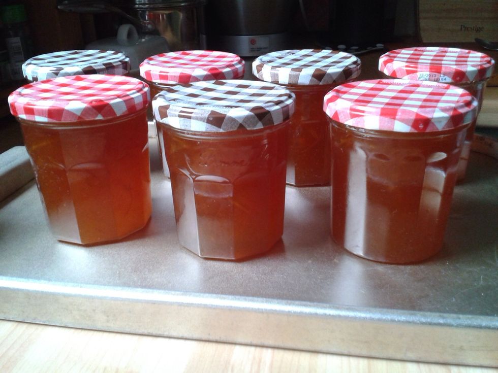 Wash the stickiness off the outside of the jars and admire your handiwork.