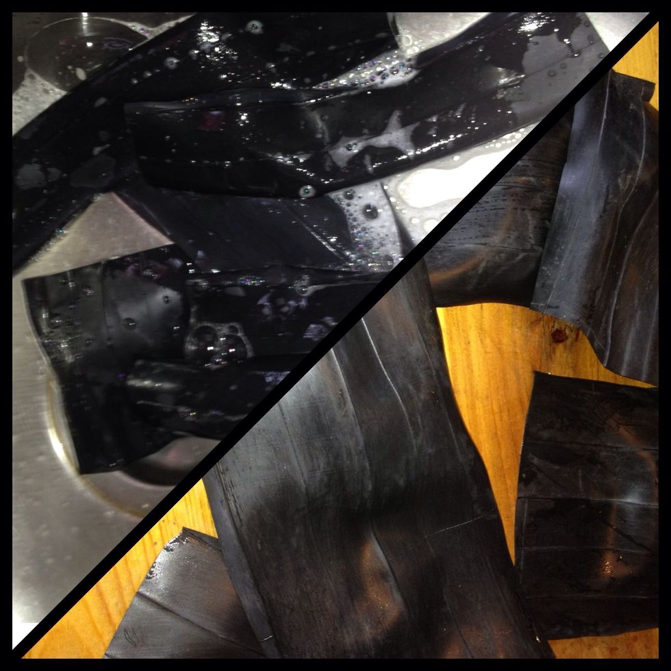 Wash up all of the pieces of the inner tubes with dish soap, and lay flat to dry.