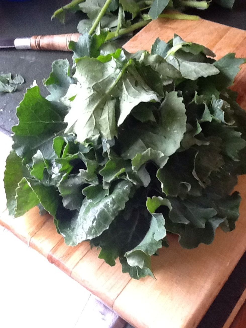 Wash well and cut hard kale