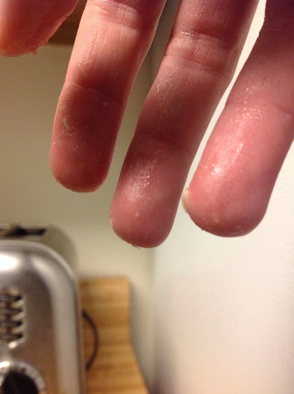 Wash your hands. They get gross after handling the peanut butter and banana
