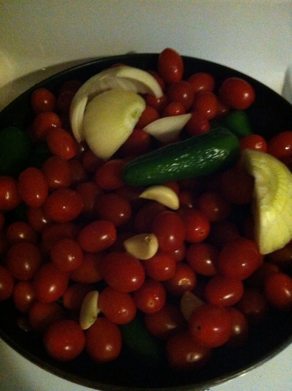 Wash your ingredients and put them in a pan.