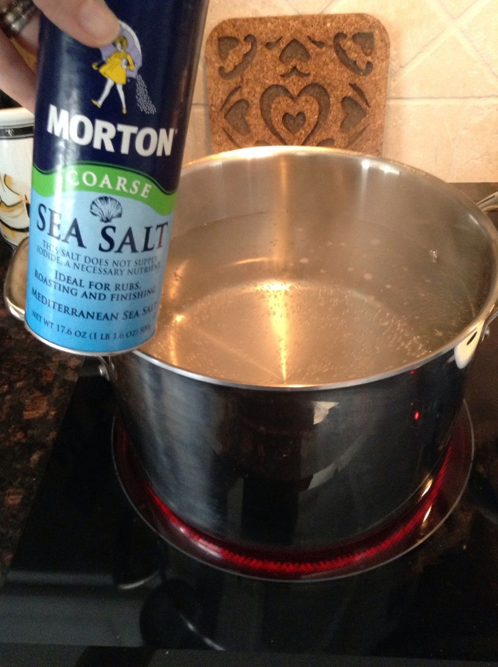 Water comes to boil, add some sea salt to the water. This will be your only opportunity to season that pasta.