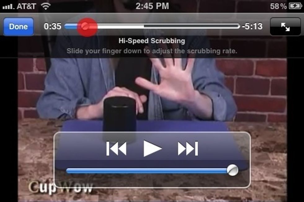 We all know that to fast forward and rewind a video we slide the white ball right to fast forward and left to rewind (red dot indicates finger position). But it's hard to be precise.