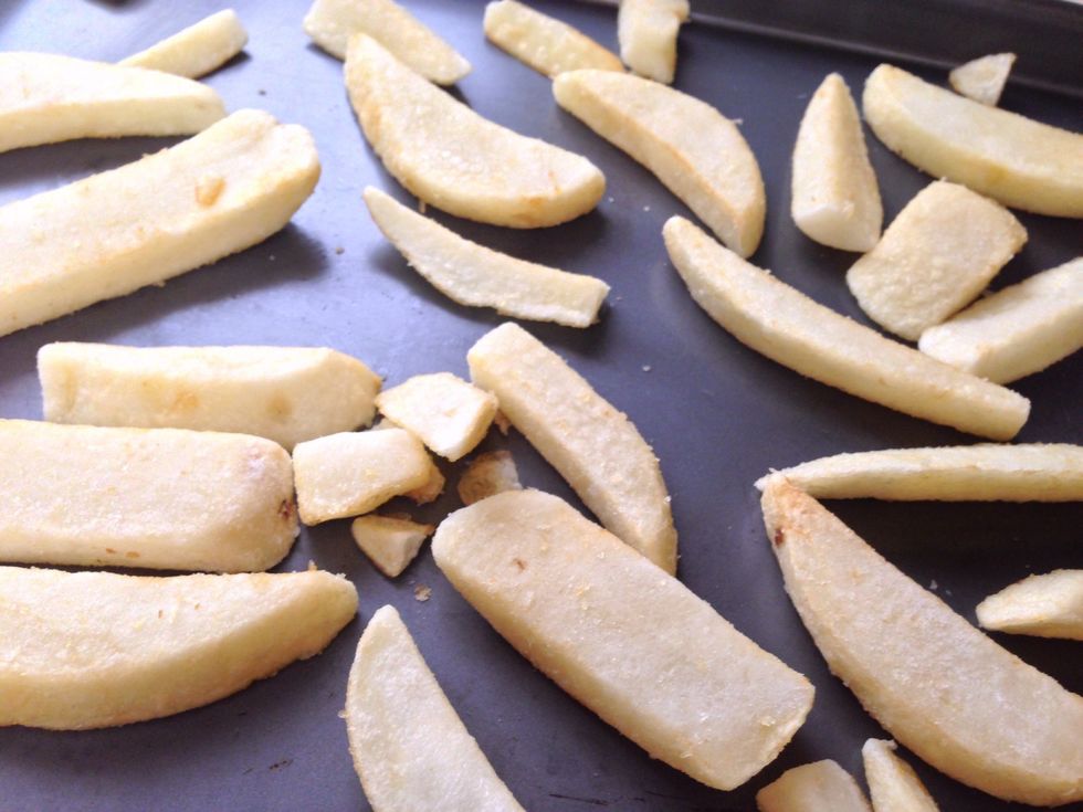 We also used store-bought steak cut fries. Follow cooking directions on package.