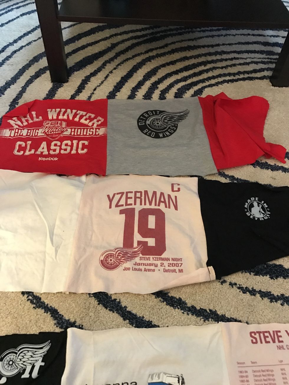 We are going to flip the middle row up onto the top row, putting the front (right sides) together.