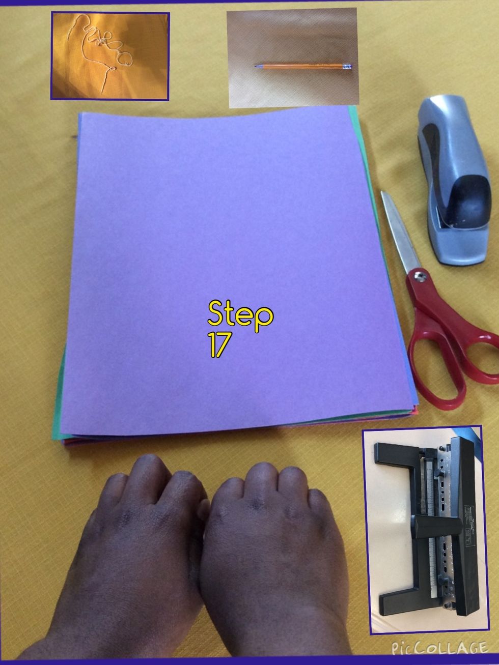 We are going to make the circular ornament now.Gather your supplies:16 pieces of construction paper,stapler,scissors,pencil,pair of hands,hole punch,40 inch piece of string .