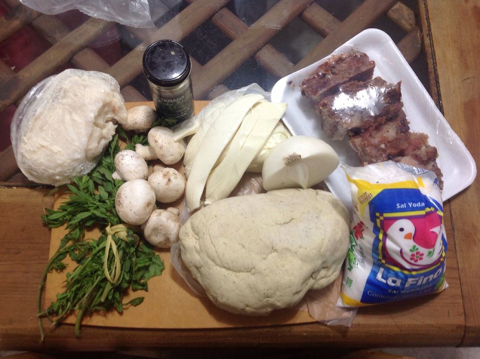 We are preparing, 2 different types of topping, mushrooms and chicharon, \ud83d\udc4d