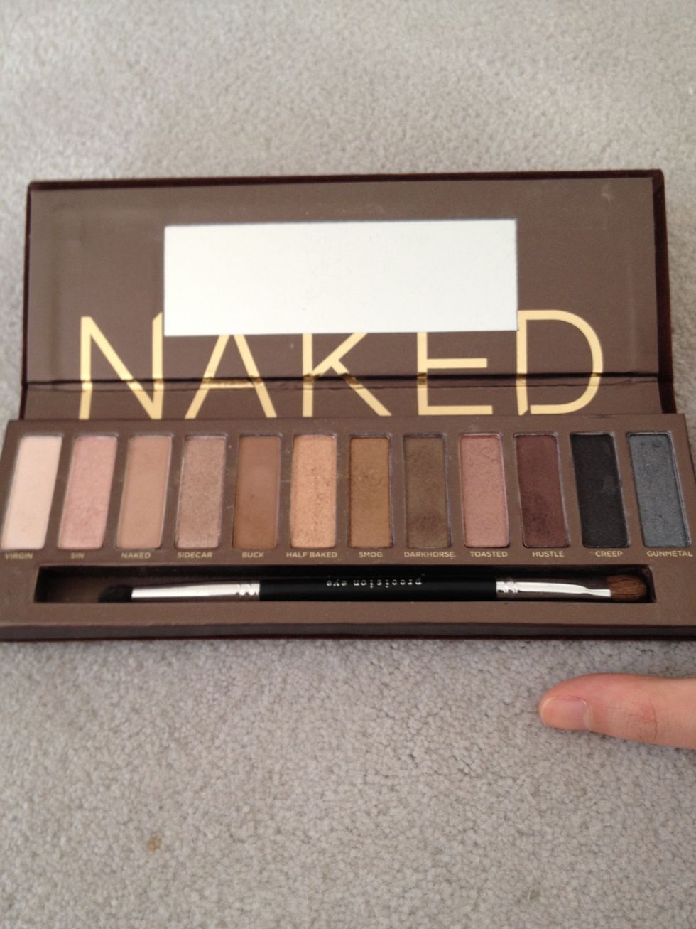 We are using four brown tone colors from Urban Decay's Naked eyeshadow palette.