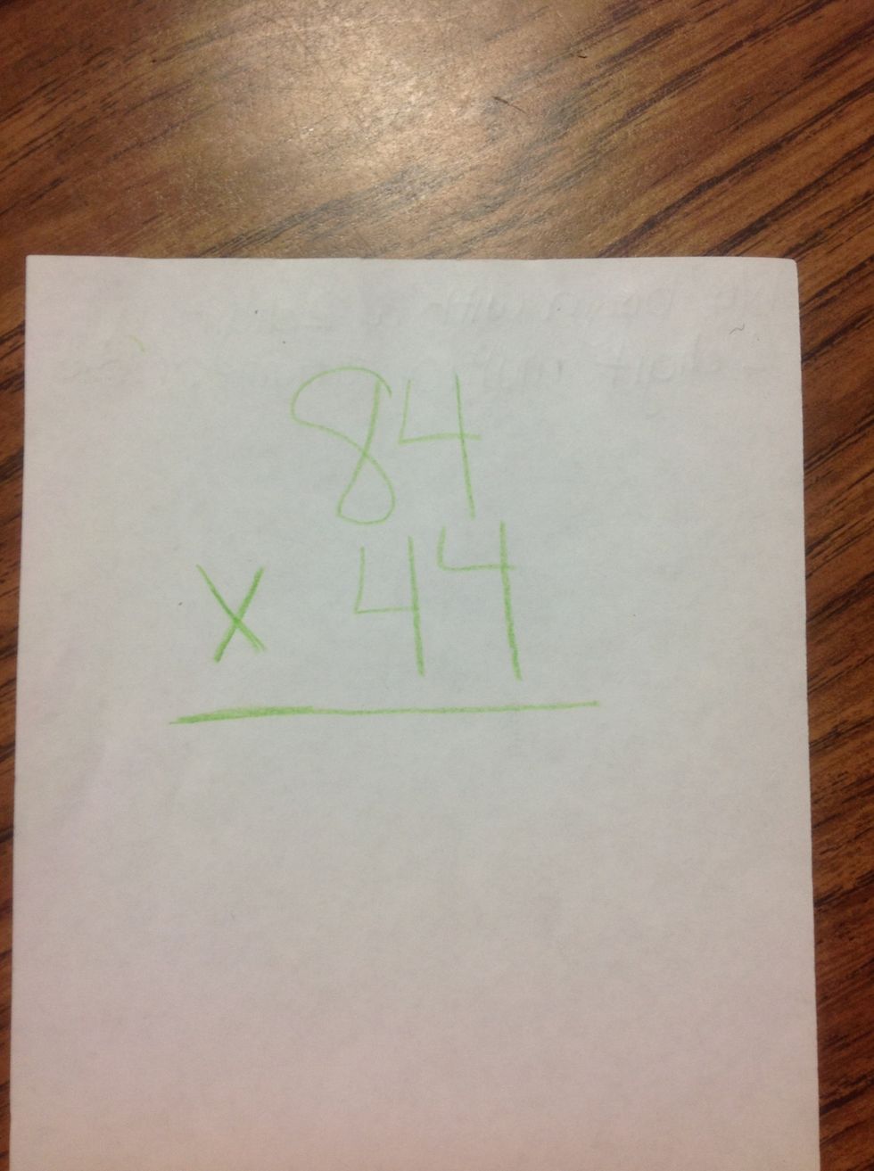 We begin with a two digit by two digit multiplication problem.