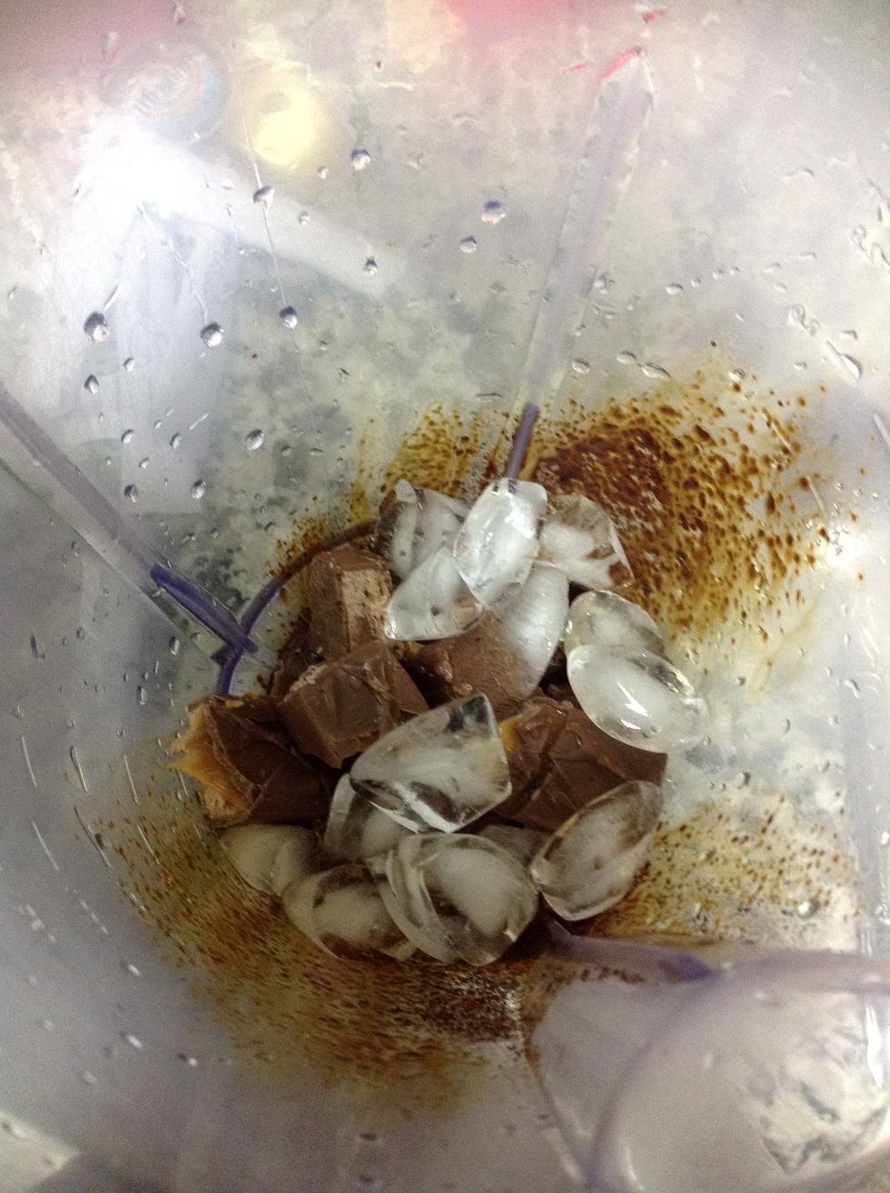 We but also ice and chocolate powder and suger with a cup of water and with a cup of milk