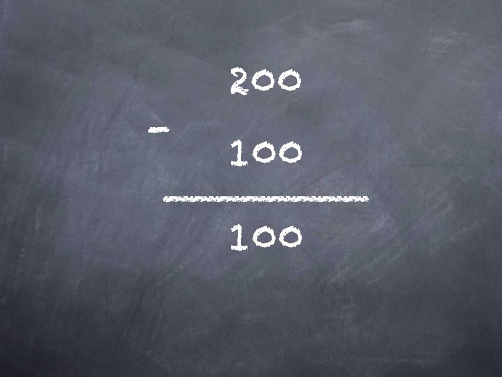 We can do this one column at a time. 200-100 = 100 (No flipping required!) Save the 100 in your head.