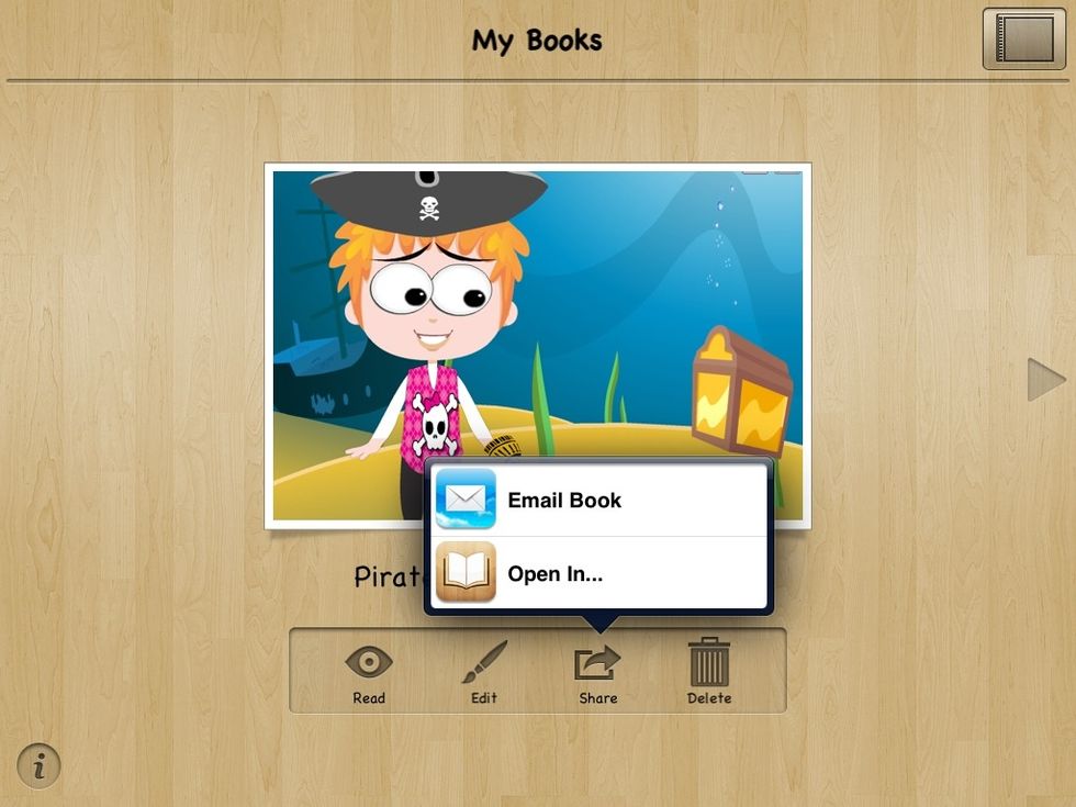 We can use the share option and in this case we will choose email. We are not going to email the book we just want the links to the book and published pages.