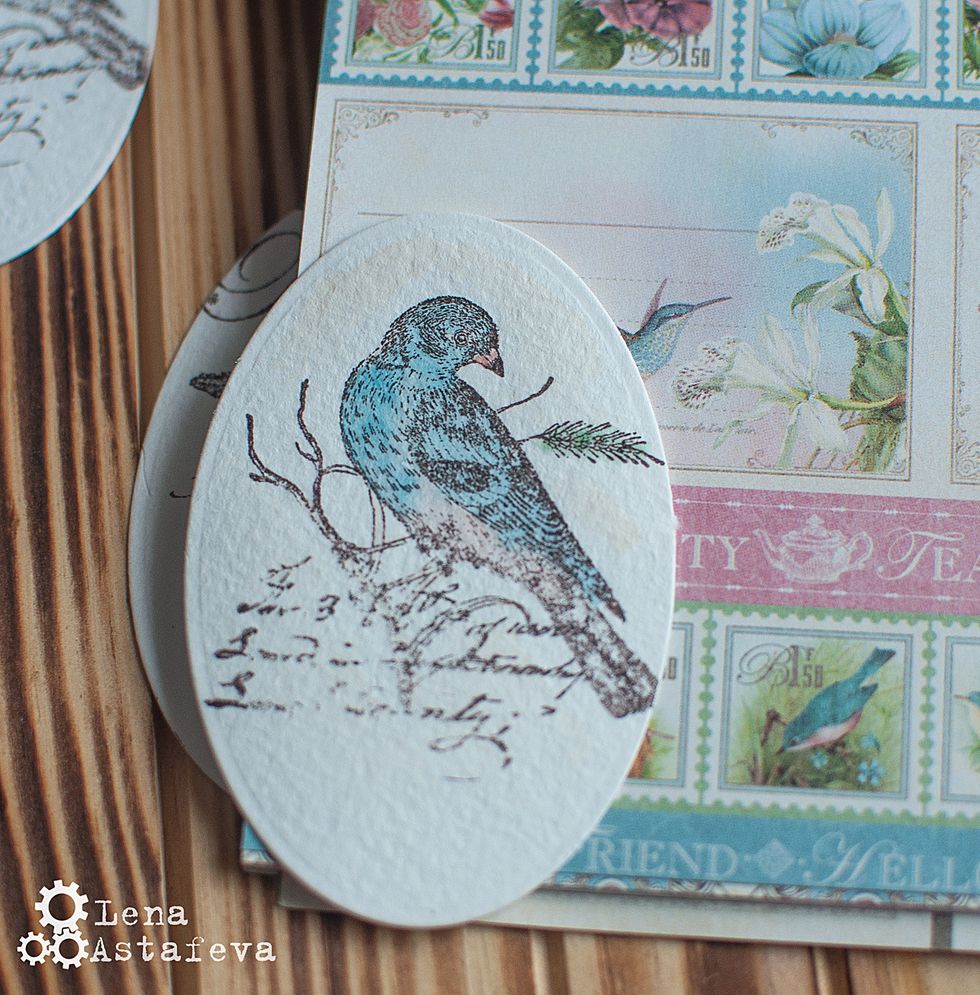 We color our composition with watercolor paints. Colors have to match with the colors of paper from collection Botanical Tea Graphic 45