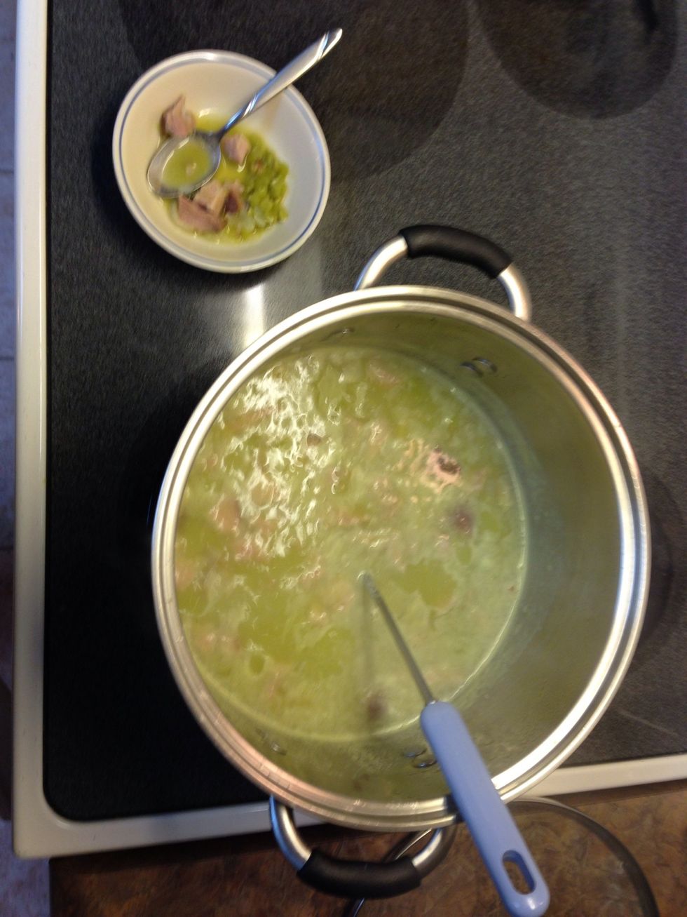 We cooks have the privilege of tasting as we go, plus by now it smells so good, you can't wait any longer! (I think it's important to not spread germs so I prefer ladling my sample into a sauce dish.)