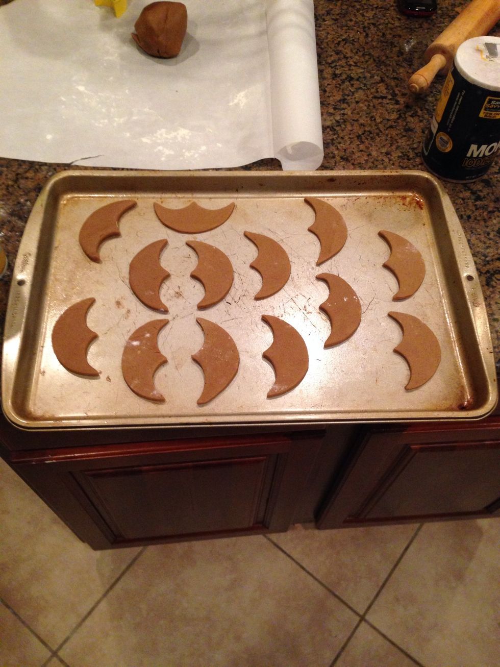 We cut our dough out in little moon shapes. Then place in oven for 8-10 minutes.