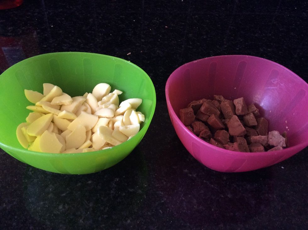We decided to use both white and milk chocolate. Make sure it adds up to 1 cup of chocolate