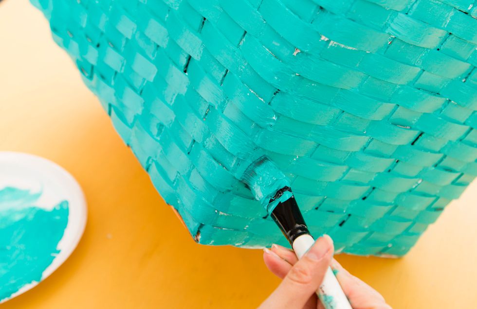 We first tried doing a crazy pattern, but with the wicket texture, any pattern just looked sloppy (and not in a good way). This is the one case where a solid color works better than many color.