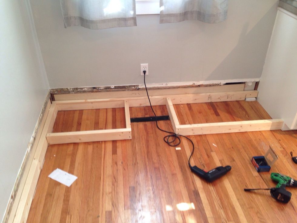 We framed around the A/C vent, so we could later redirect the air flow out of the front of the bench.
