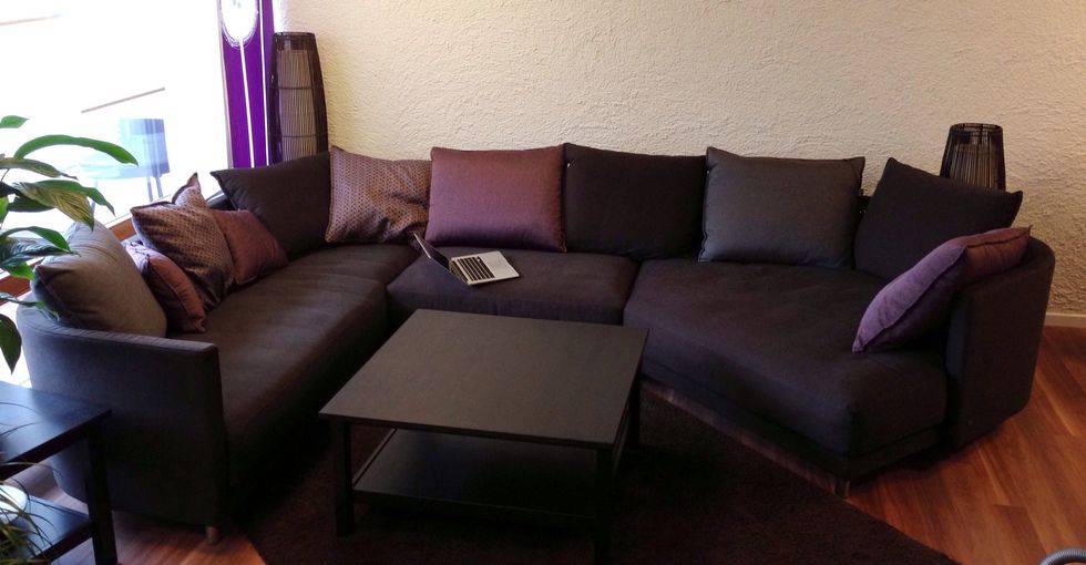 We got our new sofa and wanted to put a small shelf behind it to store things like cold beverages, snacks, remote controls etcetera...
