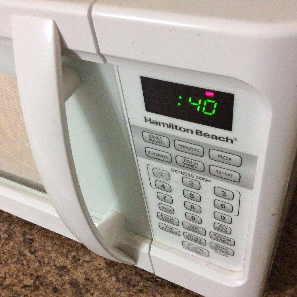 We put it into the microwave for 40 seconds. (This is an important step) PLEASE DONT IGNORE THIS STEP OR IT WILL MESS EVERYTHING UP. :)