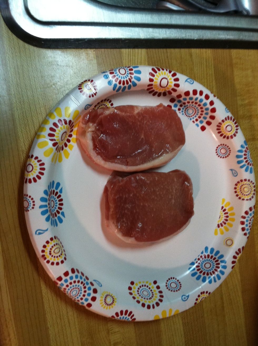 We're gonna cube our pork chops. You could use sausage but I used all mine in my recipe for Sausage, Potatoes & Onions! (See my other guide).