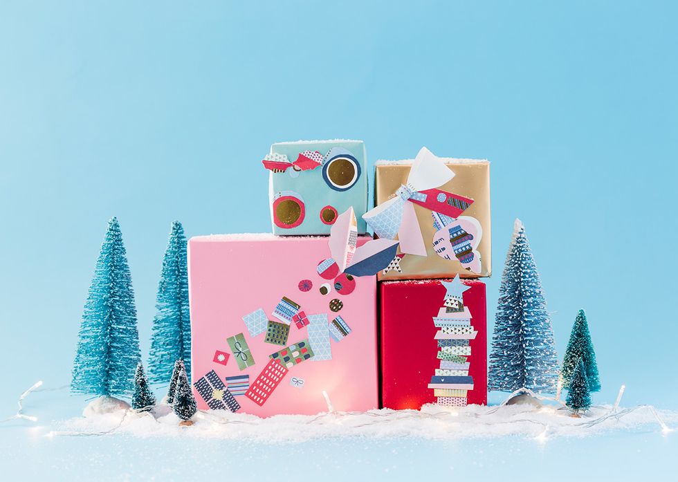 We teamed up with Studio Ink to wrap our presents this year by cutting up greeting cards to decorate our presents with. With this nifty DIY, you won\u2019t be left with a pile of identical looking boxes!