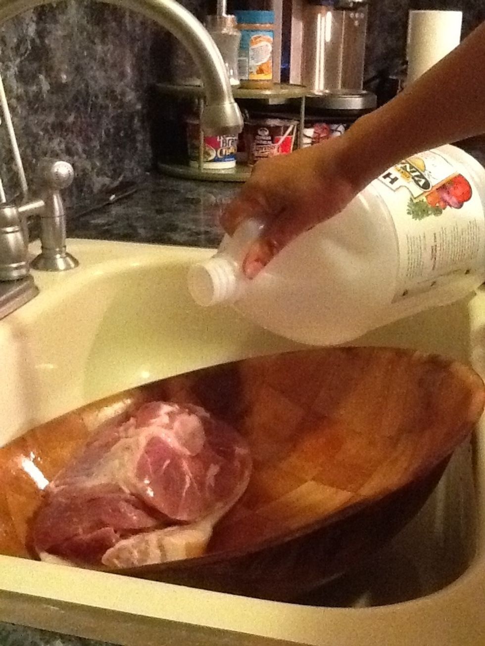 We then rinse it down with vinegar. Then with water again .