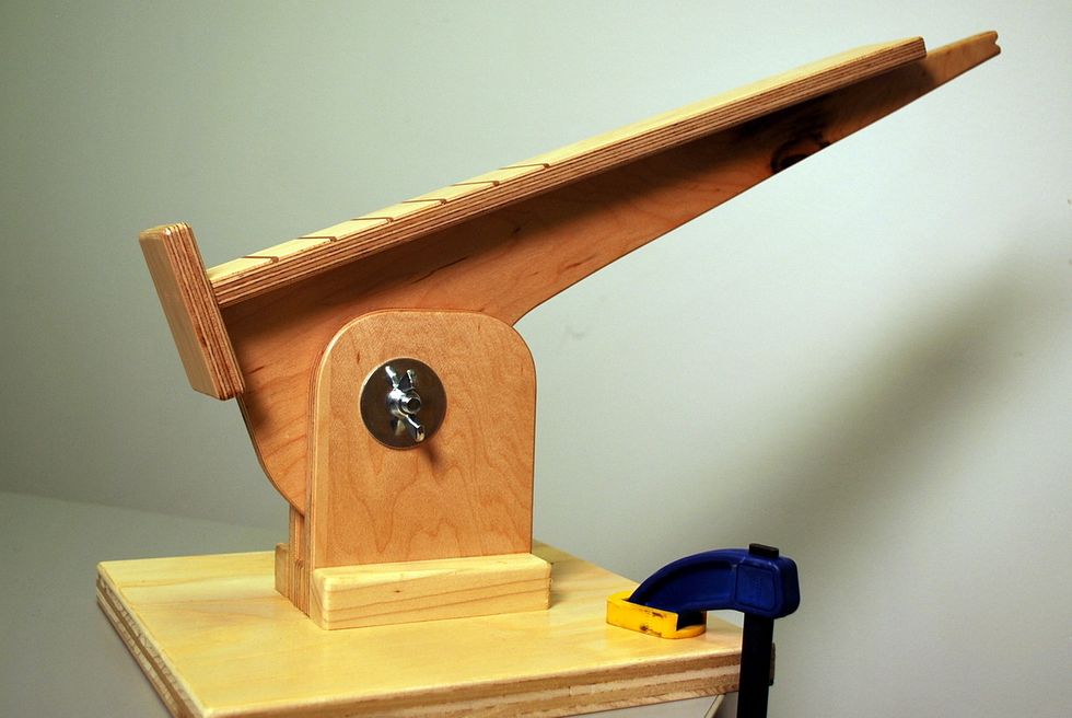 We try to point it above the average height of a 6-year-old (42\u201d) as a precaution against kids walking into gliders being launched or the launcher themselves.