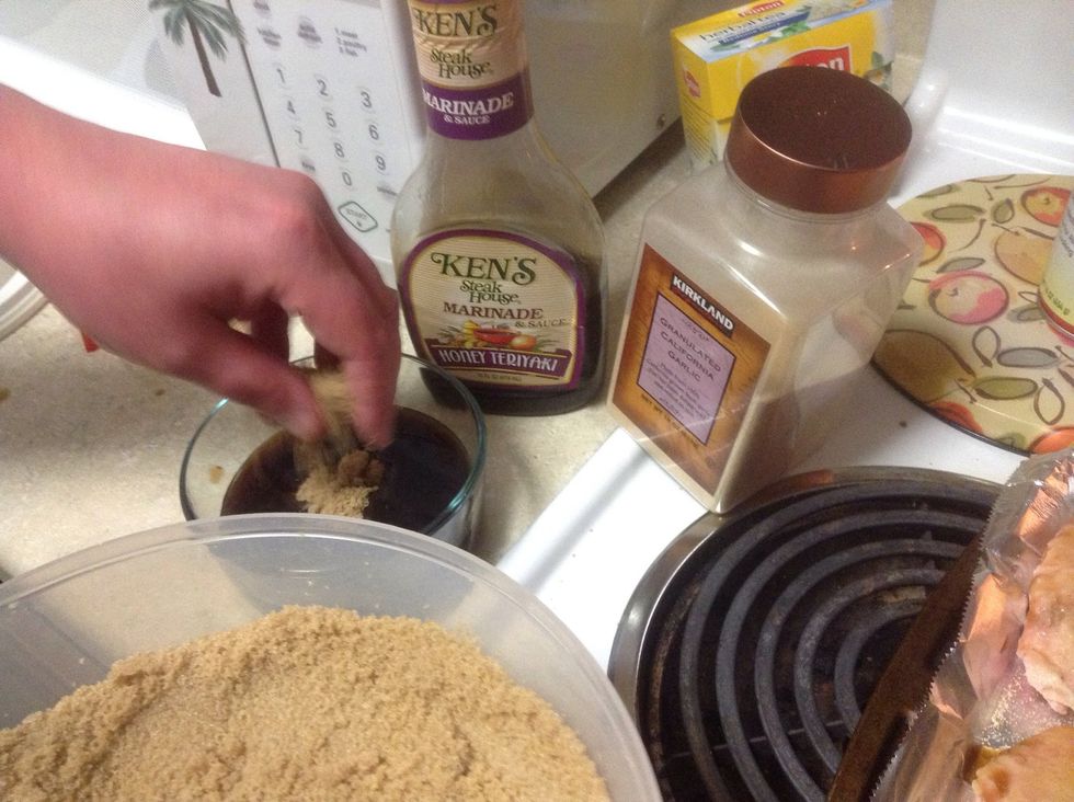 We used honey teriyaki sauce made from kens steak house and added garlic powder and brown sugar to it