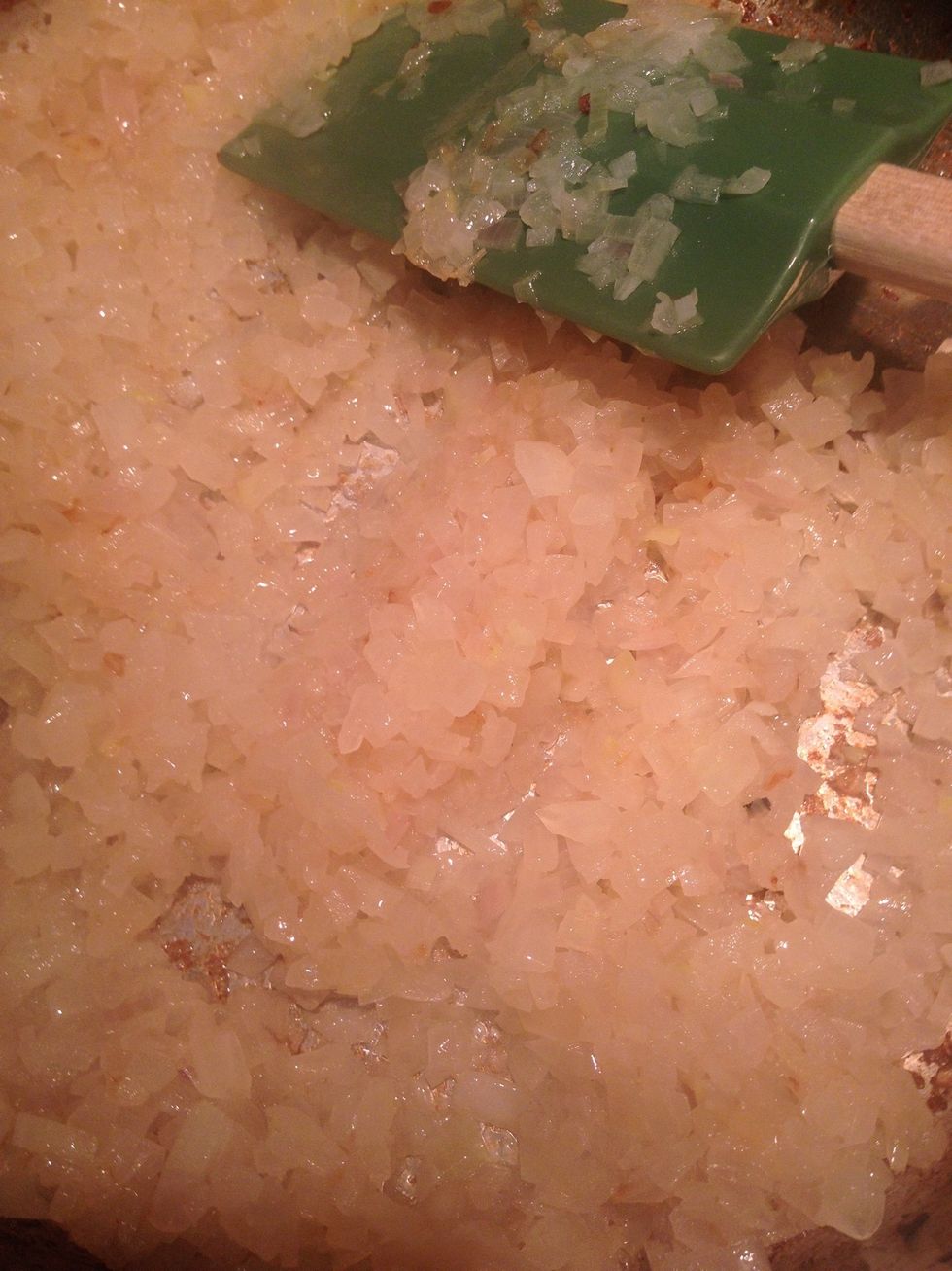 We wanna caramelize them a little. Thats when the onion sugars brown