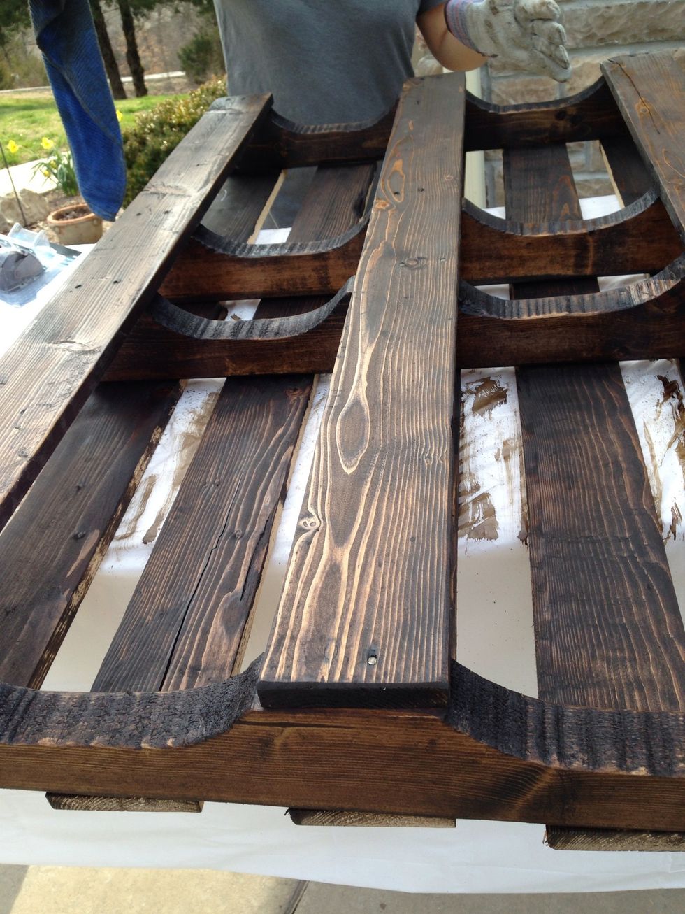 We wanted to go a bit darker in places, so we added a second round of stain. This was the lightning round, as we lightly brushed on and quickly wiped off.