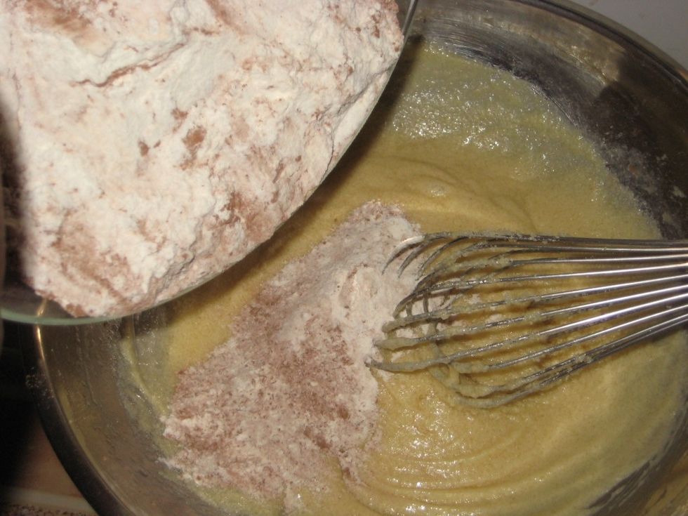 We will add the flour and milk in 3 batches. Add 1/3 of flour......