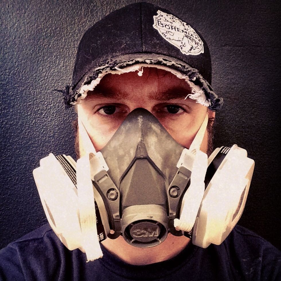 Wear a respirator and not just a dust mask.  The fumes are harmful and really bad for you.  This is a 3M Organic type and is the absolute minimum amount of projection I suggest wearing.