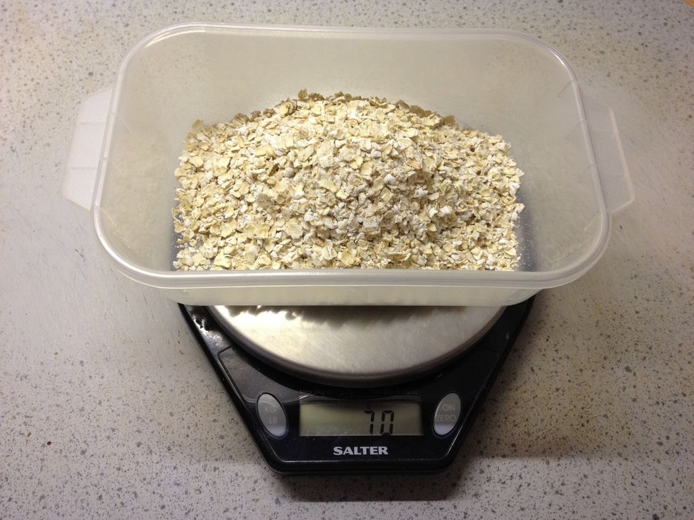 Weigh oats in to microwaveable container