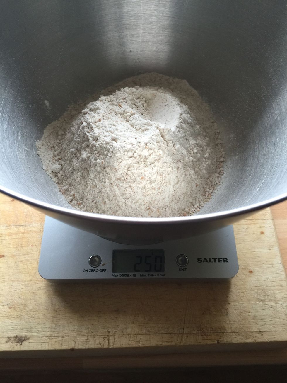 Weigh out 250g of wholemeal flour
