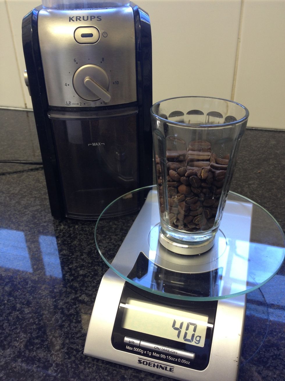 Weigh out 40g of the freshest beans possible.