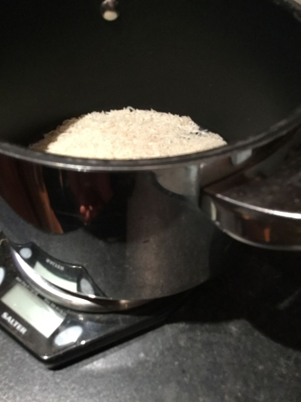 Weigh out some rice I am not going to tell you how much to weigh out because it depends how many people you are cooking for