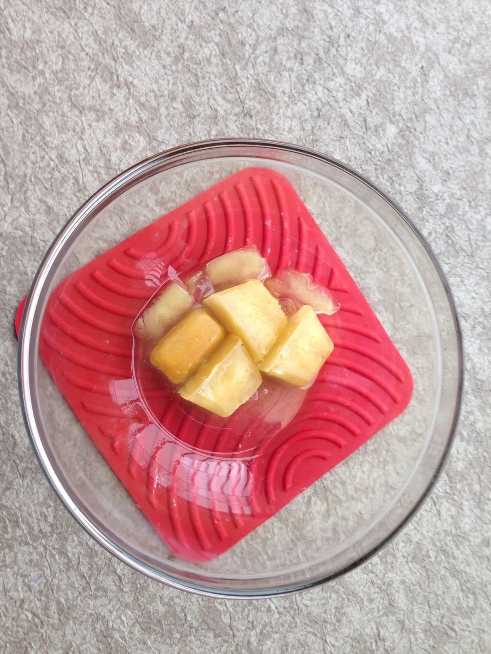 Weigh out the frozen tea (127 g) and place into a glass bowl. Remember to weigh out the precise amount required in the recipe.