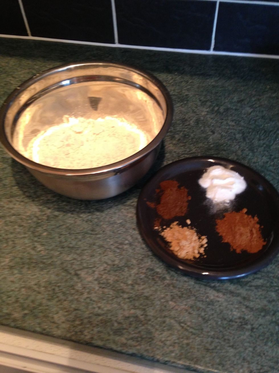 Weight out the flour, spices and bicarbonate of soda